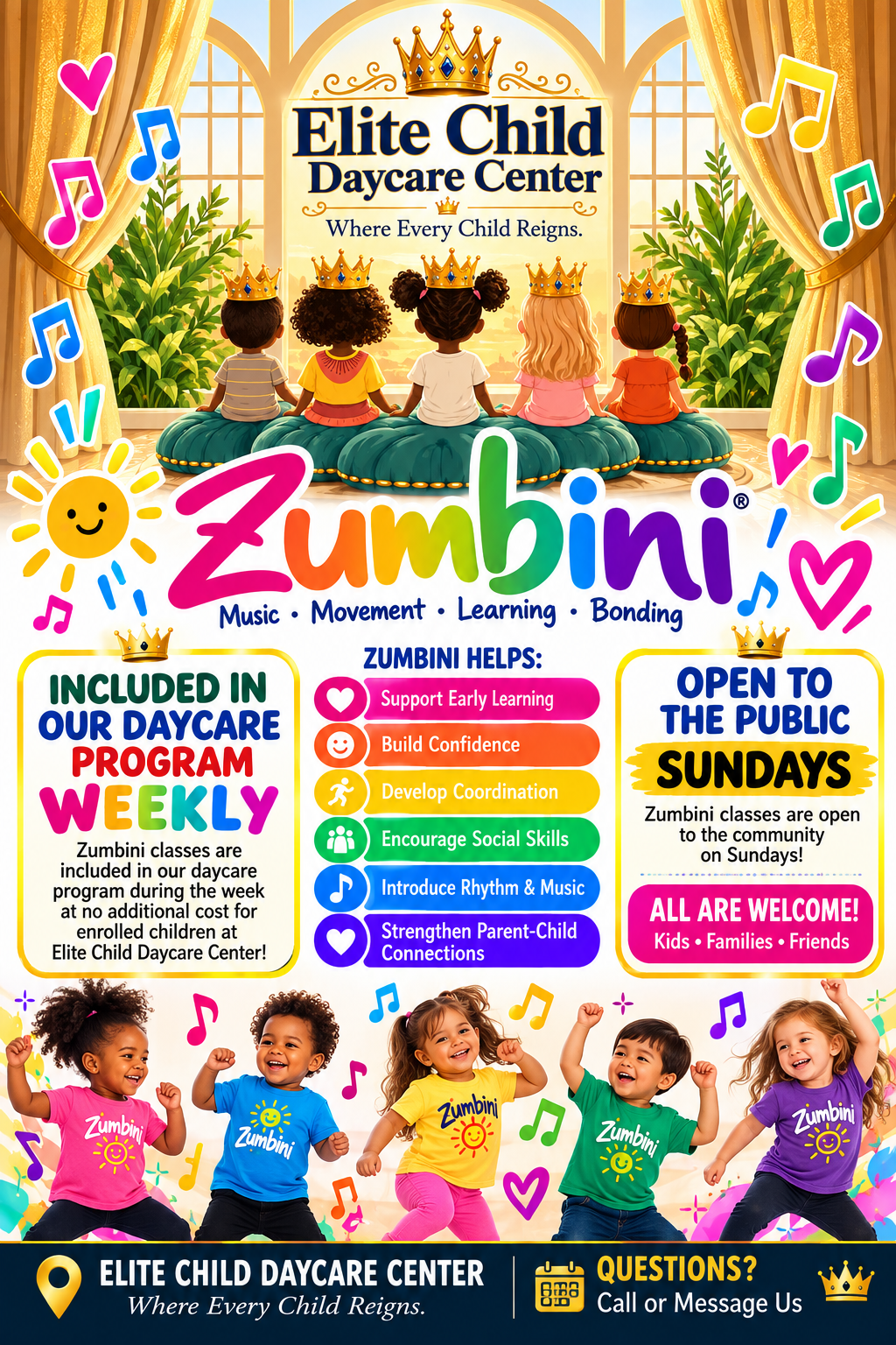 Elite Child Daycare Center Zumbini program flyer